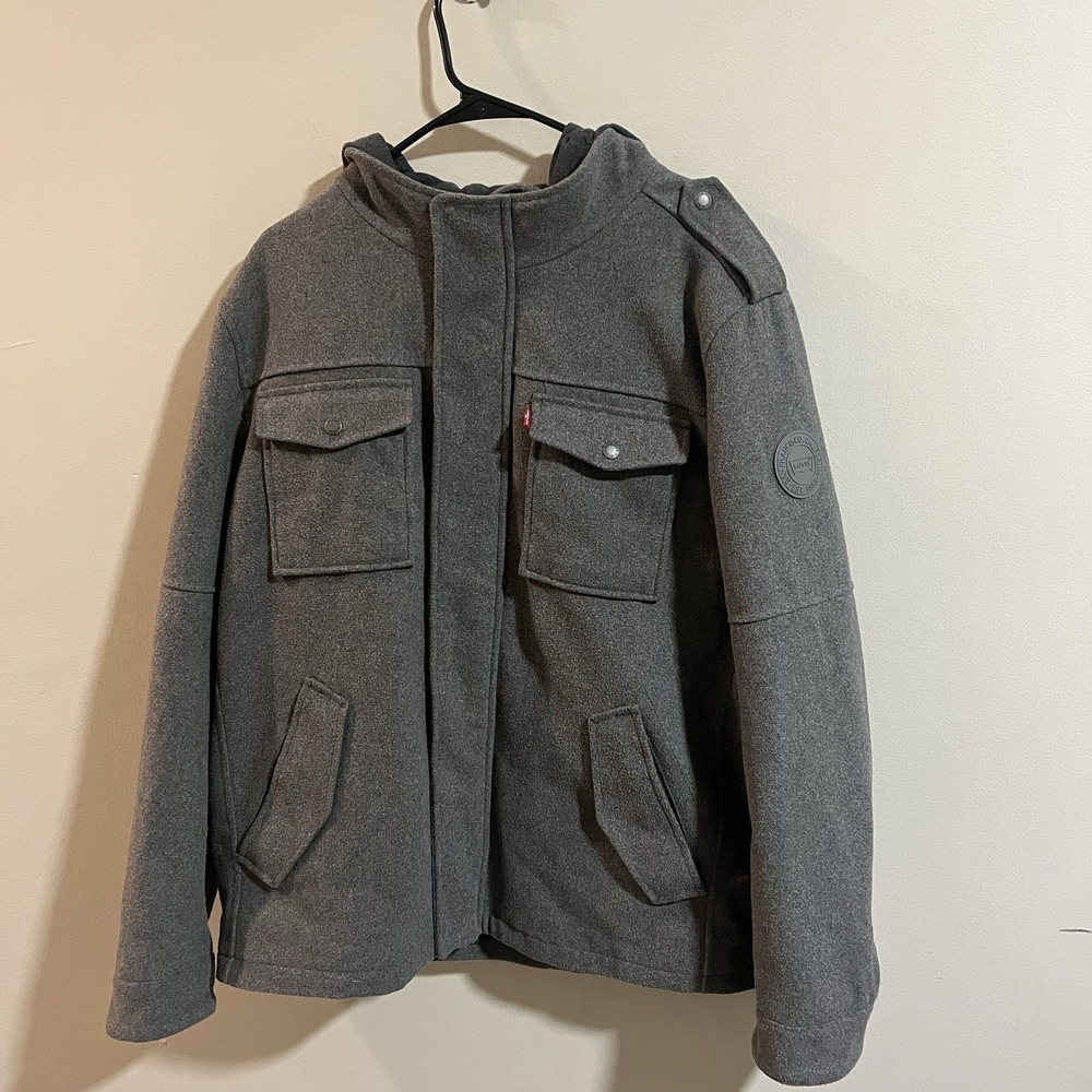 Levis Hooded Jacket Coat Large‎ Sherpa Lined Men's XL - Grey